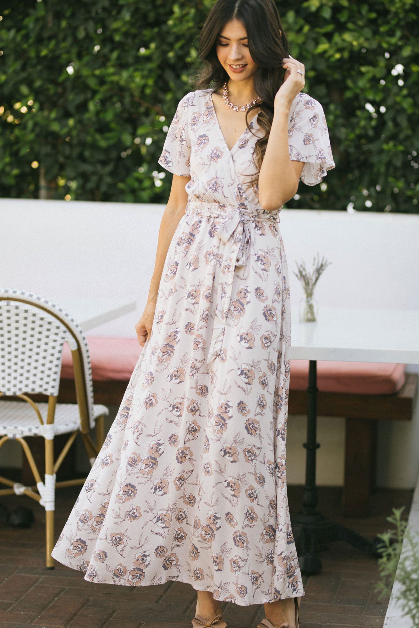 White floral maxi wrap dress Outlet