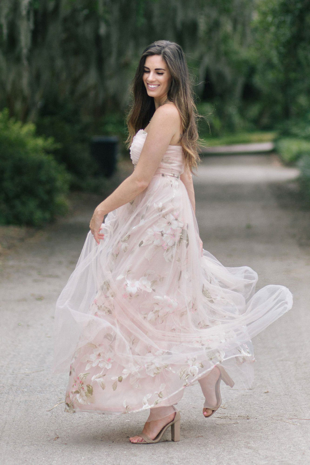 Ellen Blush Floral Tulle Maxi Dress Dresses Maniju
