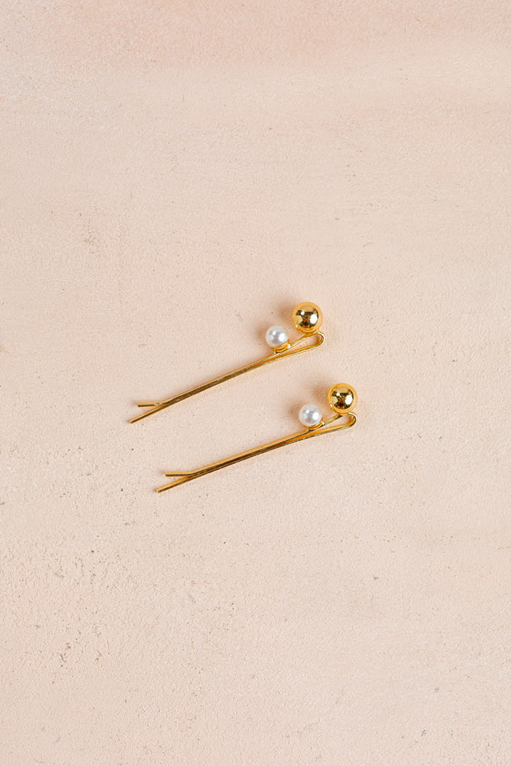 Autumn Pearl and Gold Round Hair Clip Set
