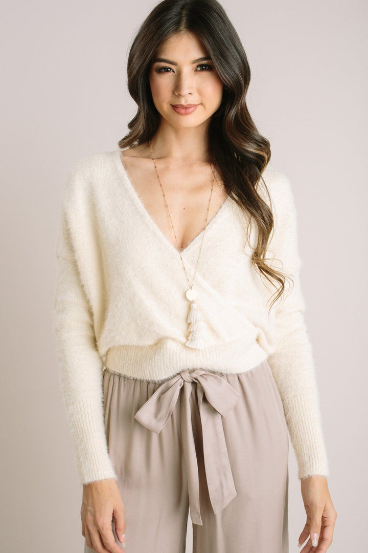 Gemma Fuzzy Surplice Sweater Sweaters Dreamers Ivory X-Small/Small