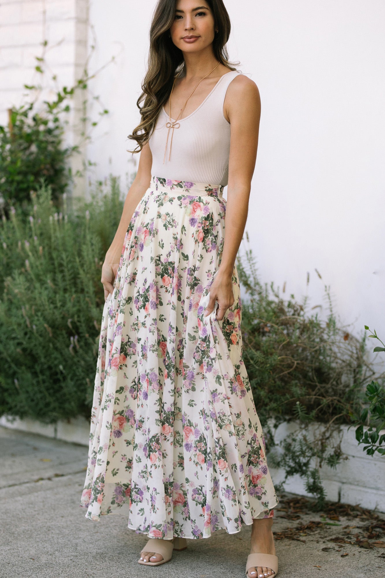 White floral maxi skirt outfit Clearance