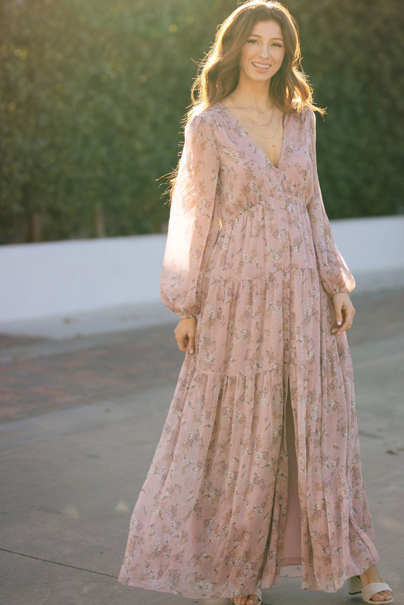 Floral Maxi Dress with Long Sleeves Helena Morning Lavender