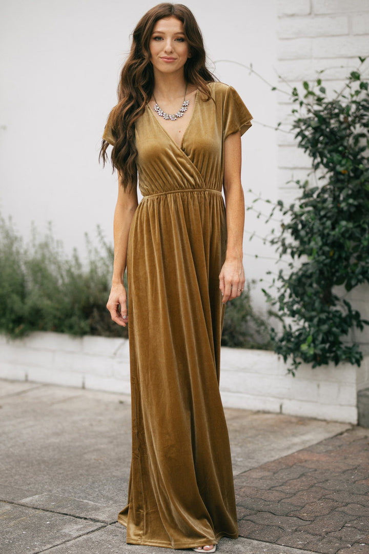 Vanessa Velvet Surplice Maxi Dress Dresses See and Be Seen Gold Small