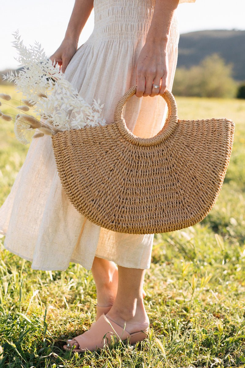 Wove Straw Rattan Weaving Mini Beach Bag, Slouchy French Style