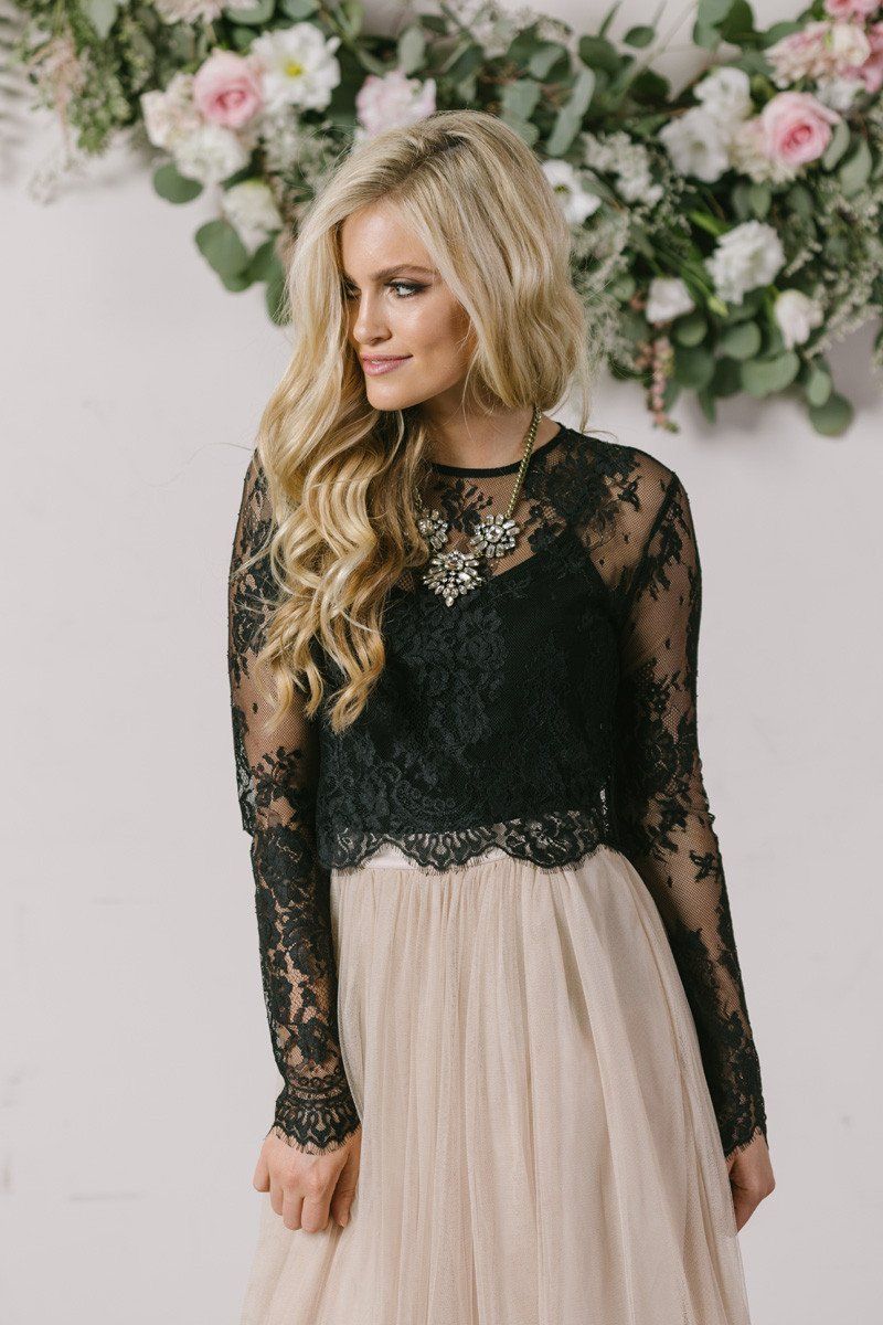 Lace Black Long Sleeve Top