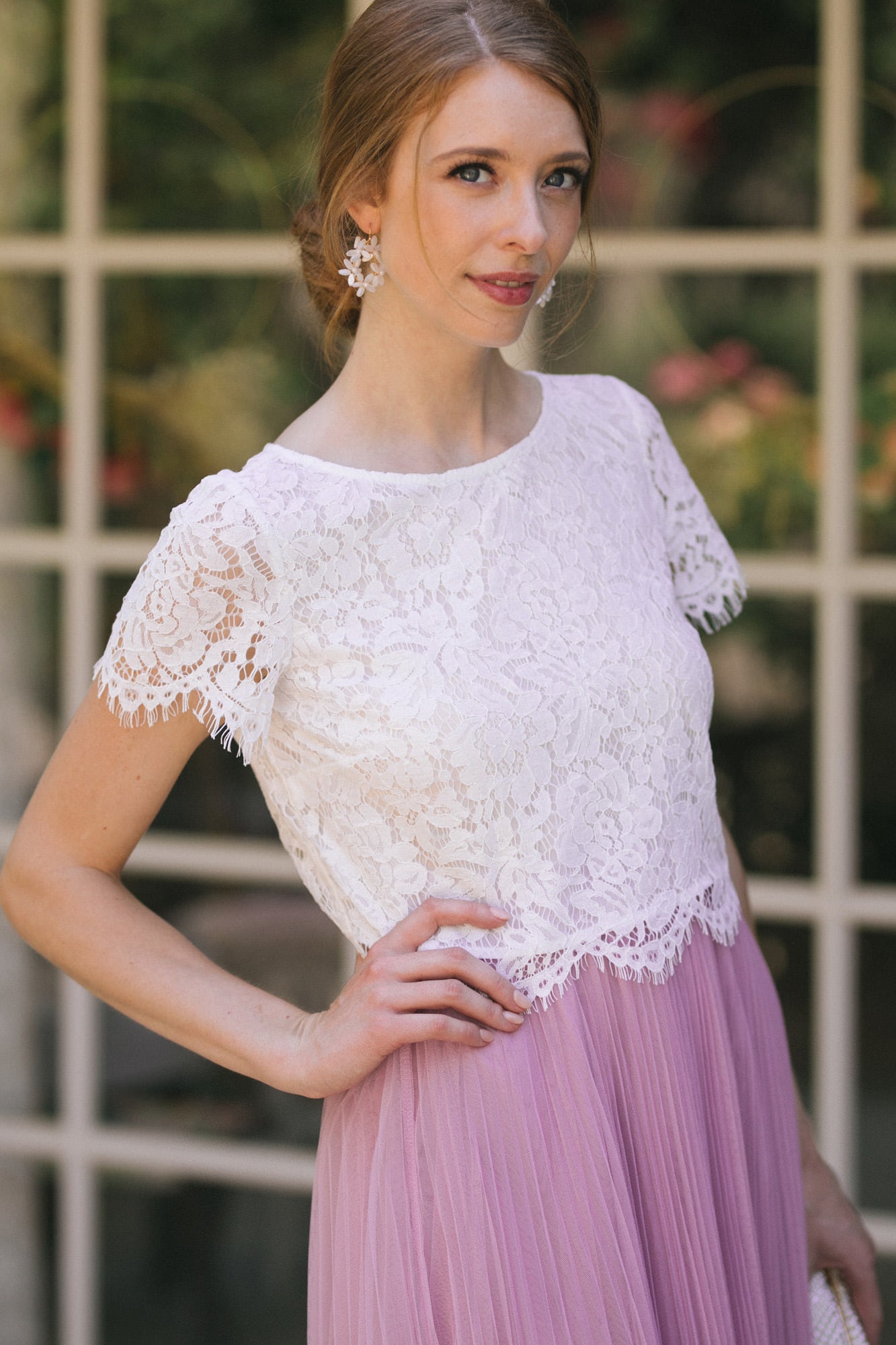 Lace Top with Short Sleeves - Ellie - Morning Lavender Online Boutique