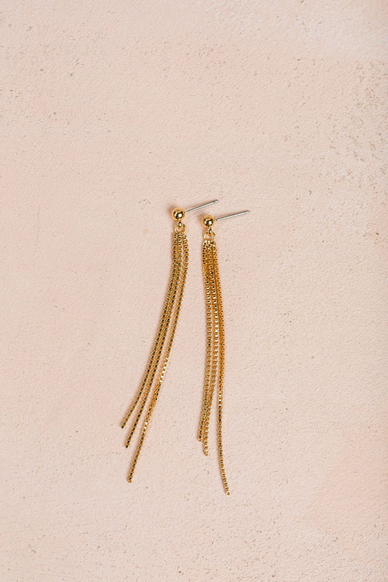 Amy Chain Fringe Dangle Earrings Earrings Fame Gold 
