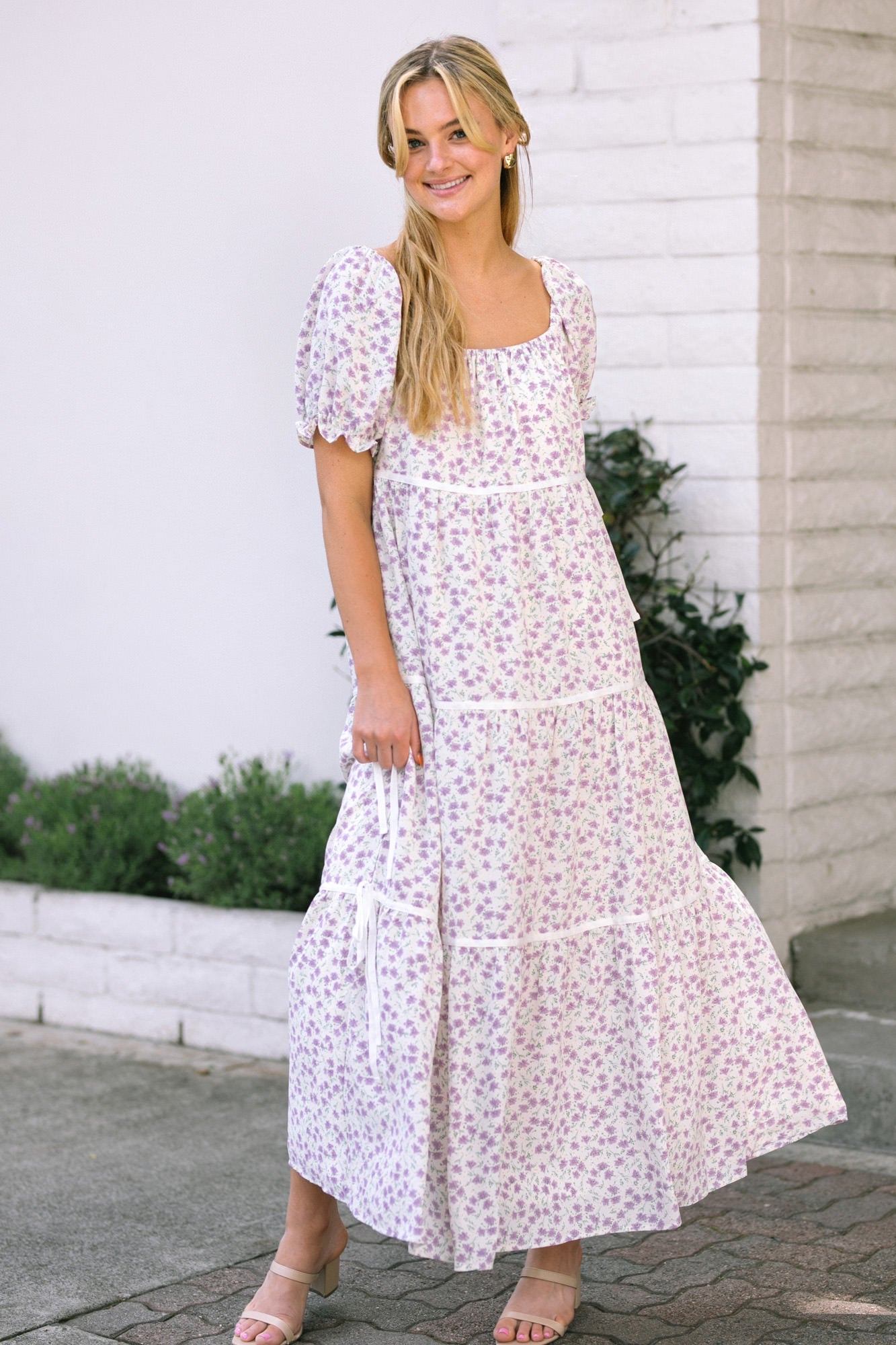 Brittany Bow Tiered Dress - Morning Lavender Boutique Dresses