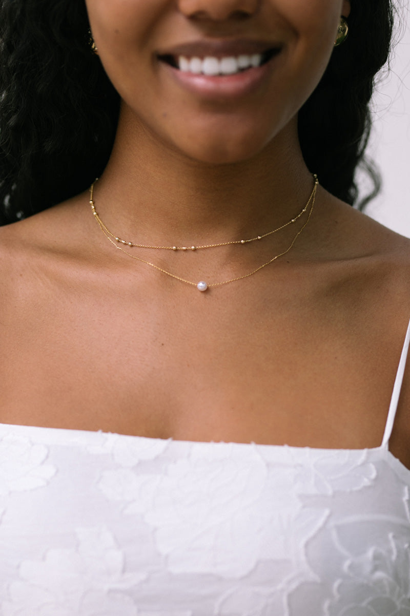 Drew Single Pearl Beaded Chain Necklace