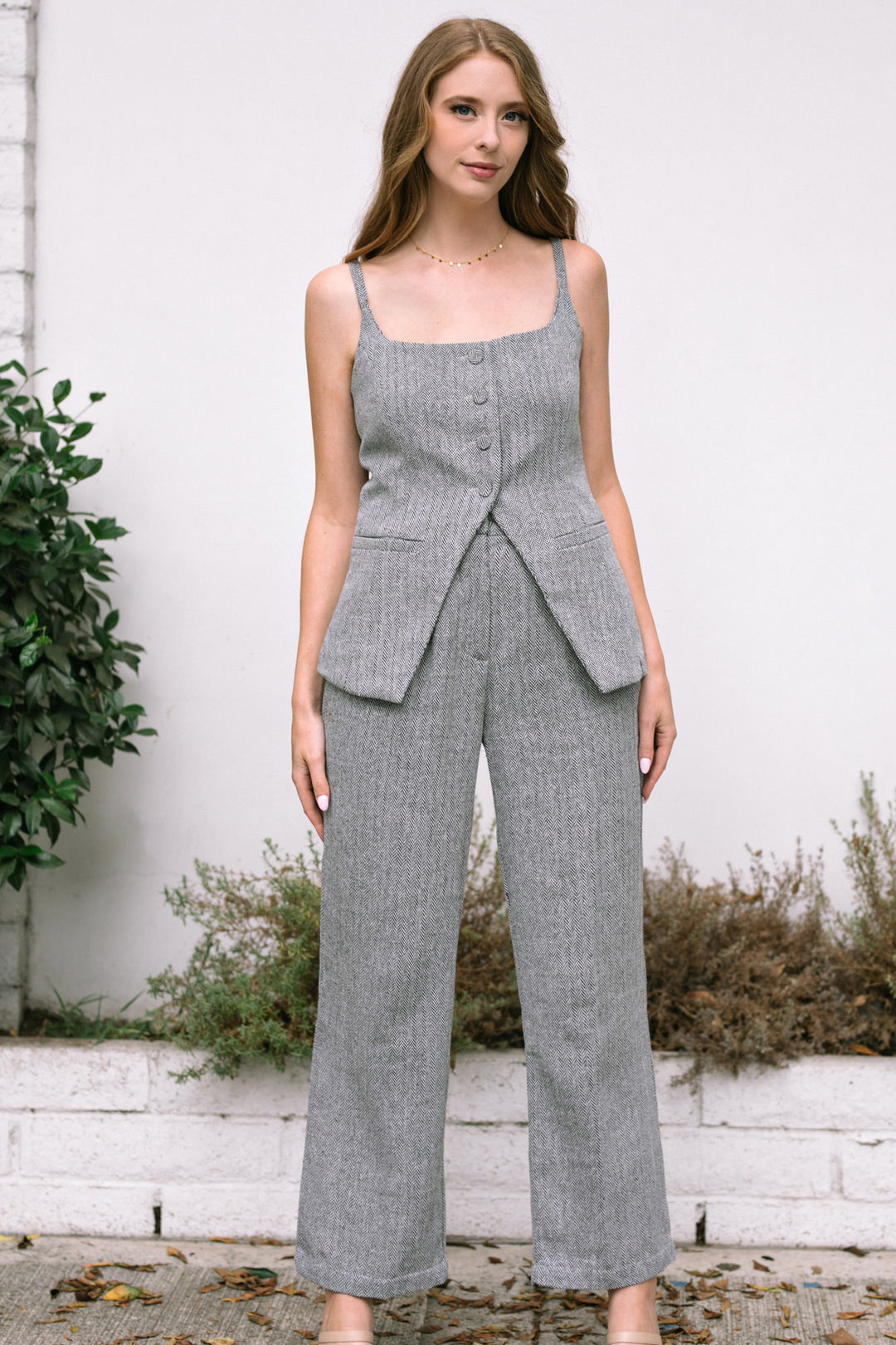 Abigail Herringbone Woven Trousers