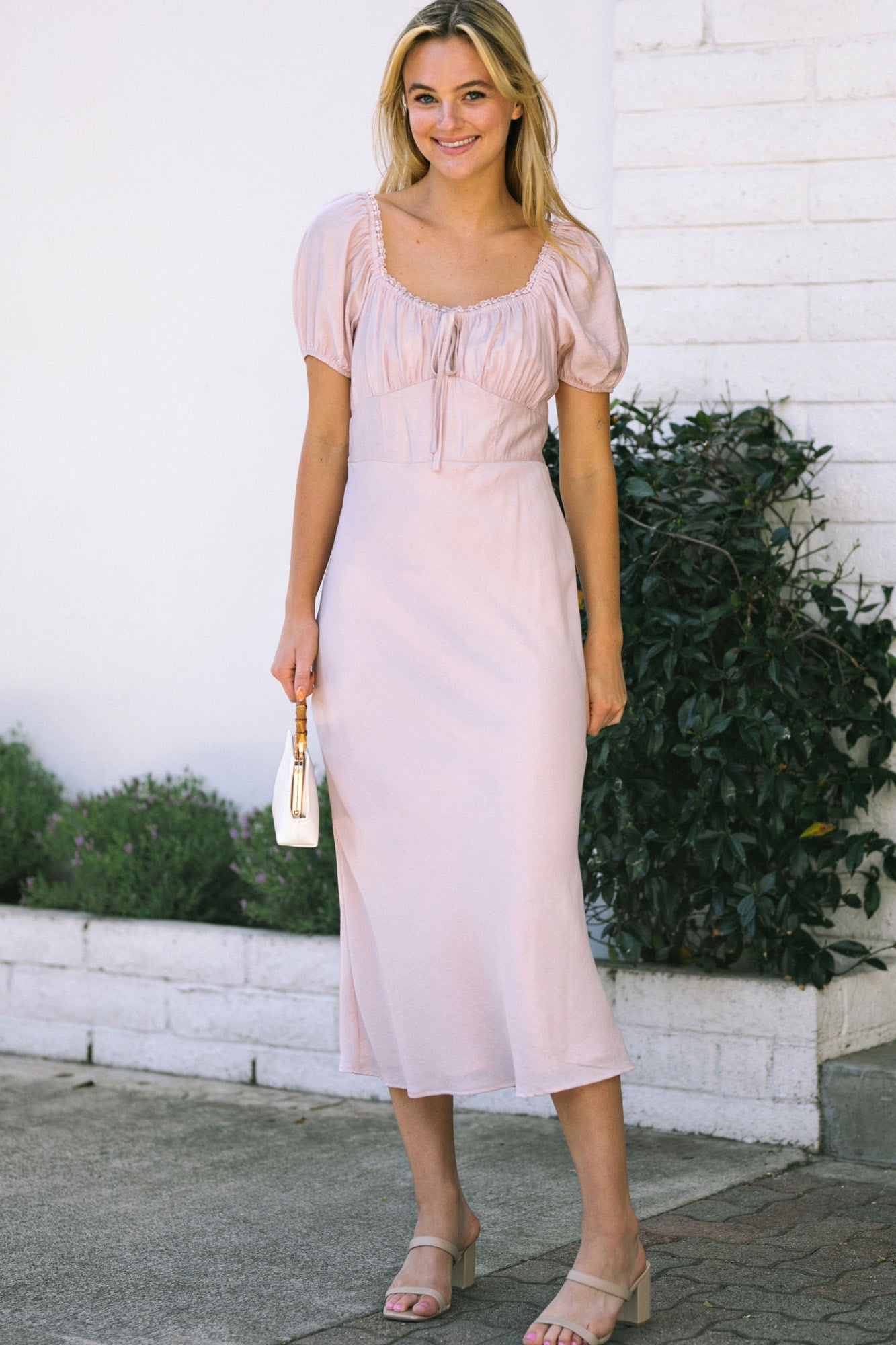 le lis midi dress Strapless Cowl Back Midi Sheath Dress
