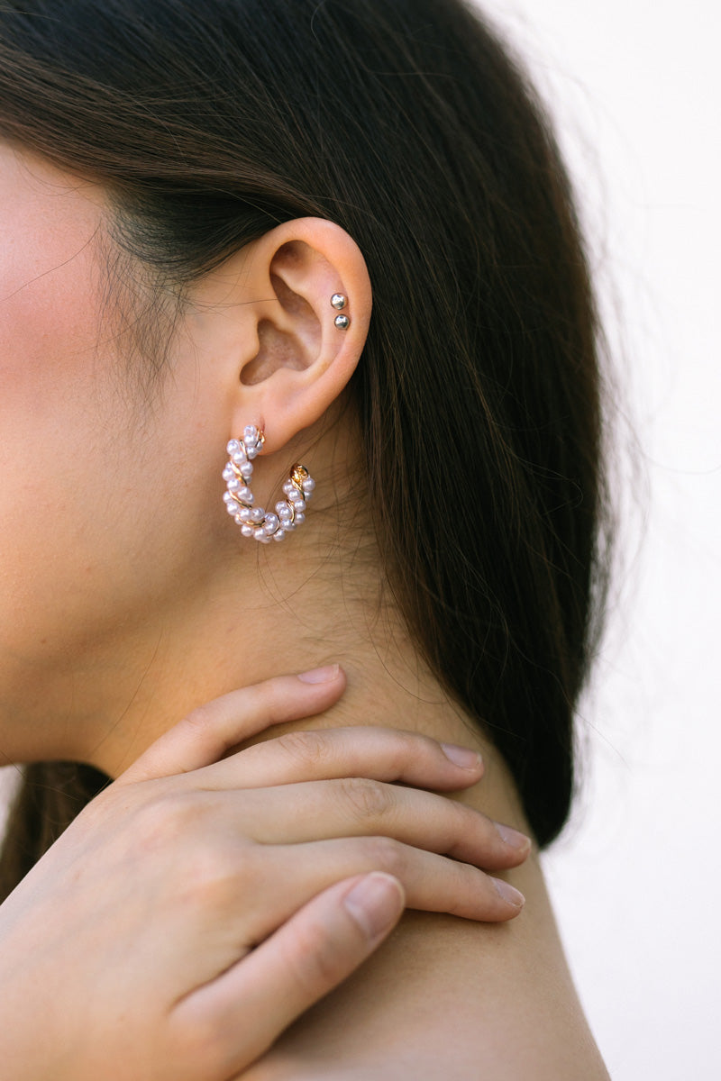 Finley Spiral Pearl Hoop Earrings