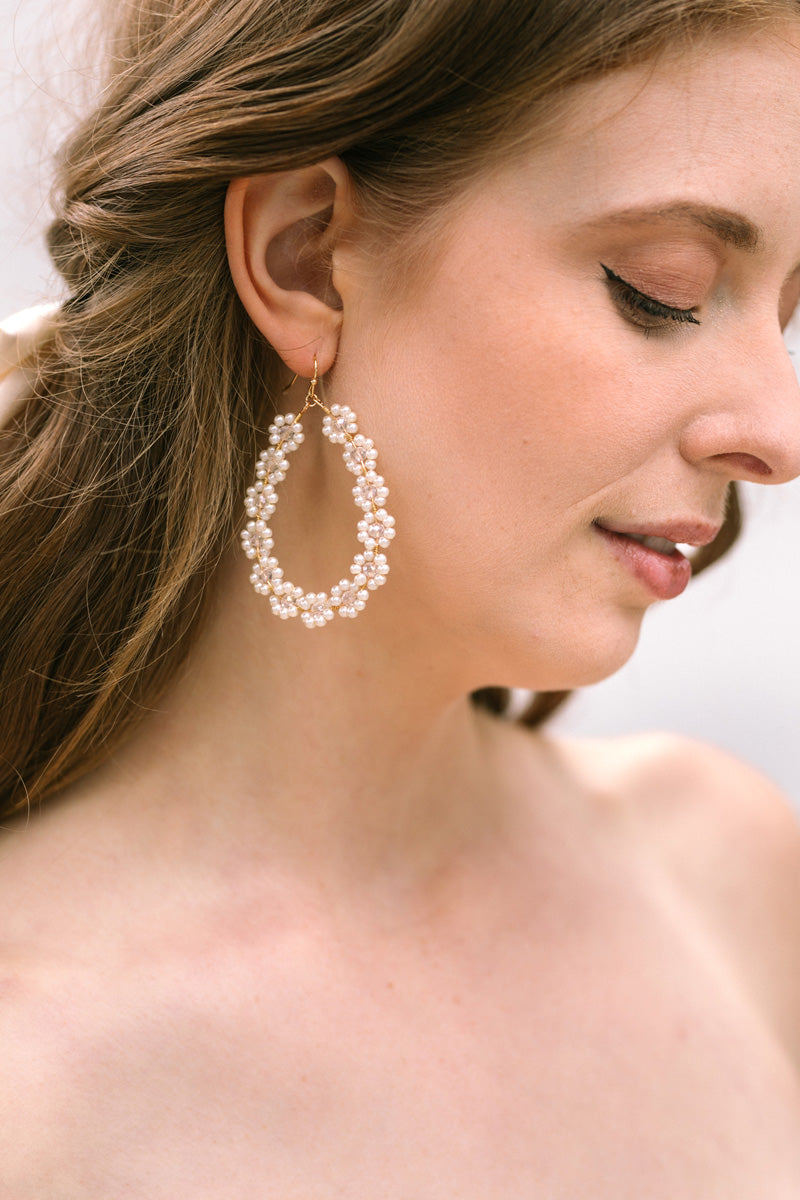 Polly Flower Beaded Teardrop Earrings