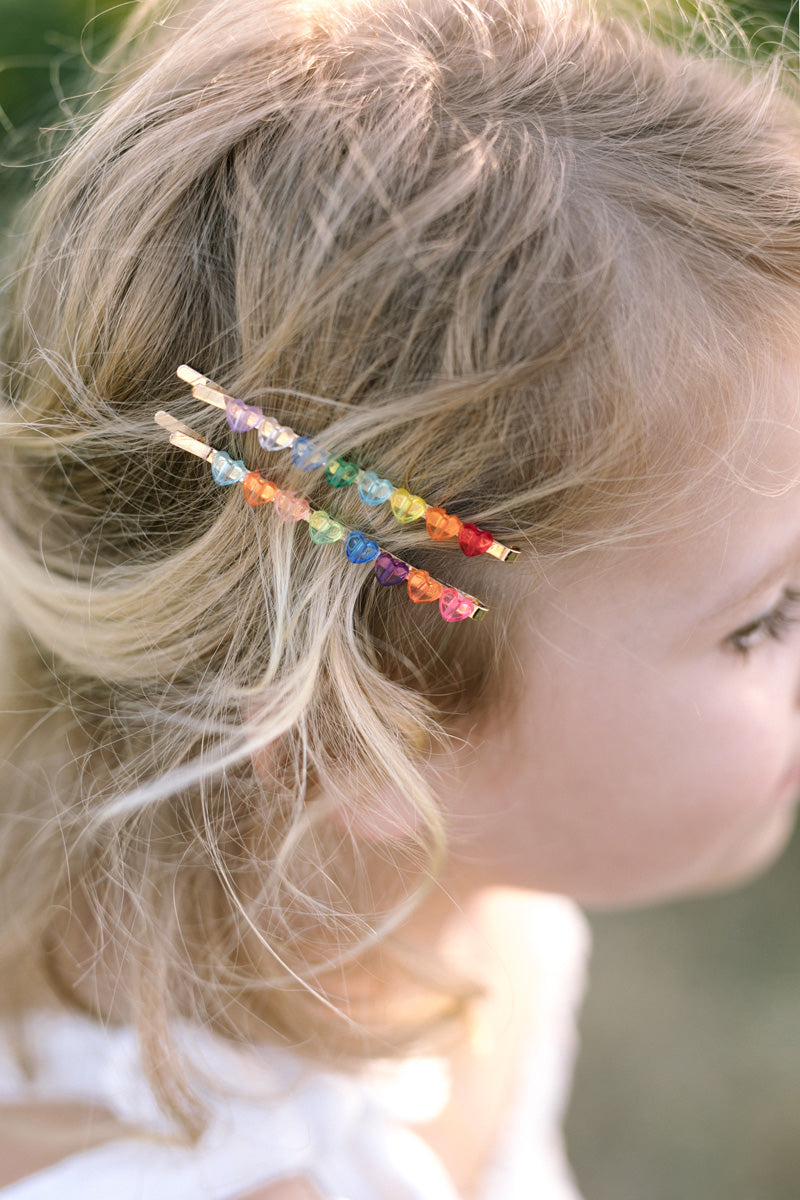 Kids Heart Rainbow Hair Clip Set