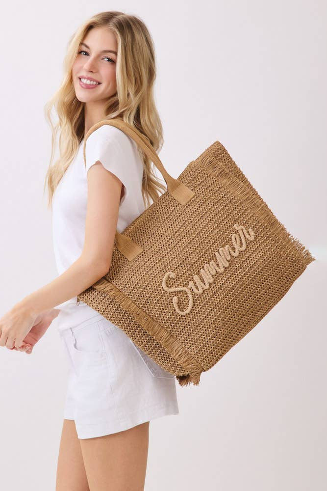 Mia Woven Straw Fringe Summer Tote