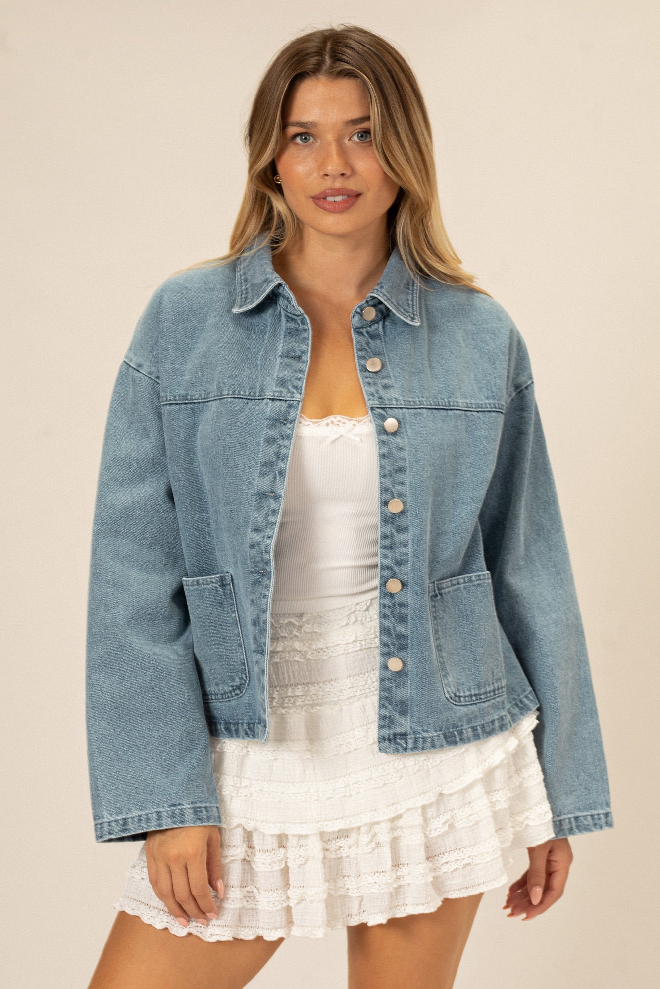 Delaney Buttoned Denim Jacket - Morning Lavender Boutique Outerwear