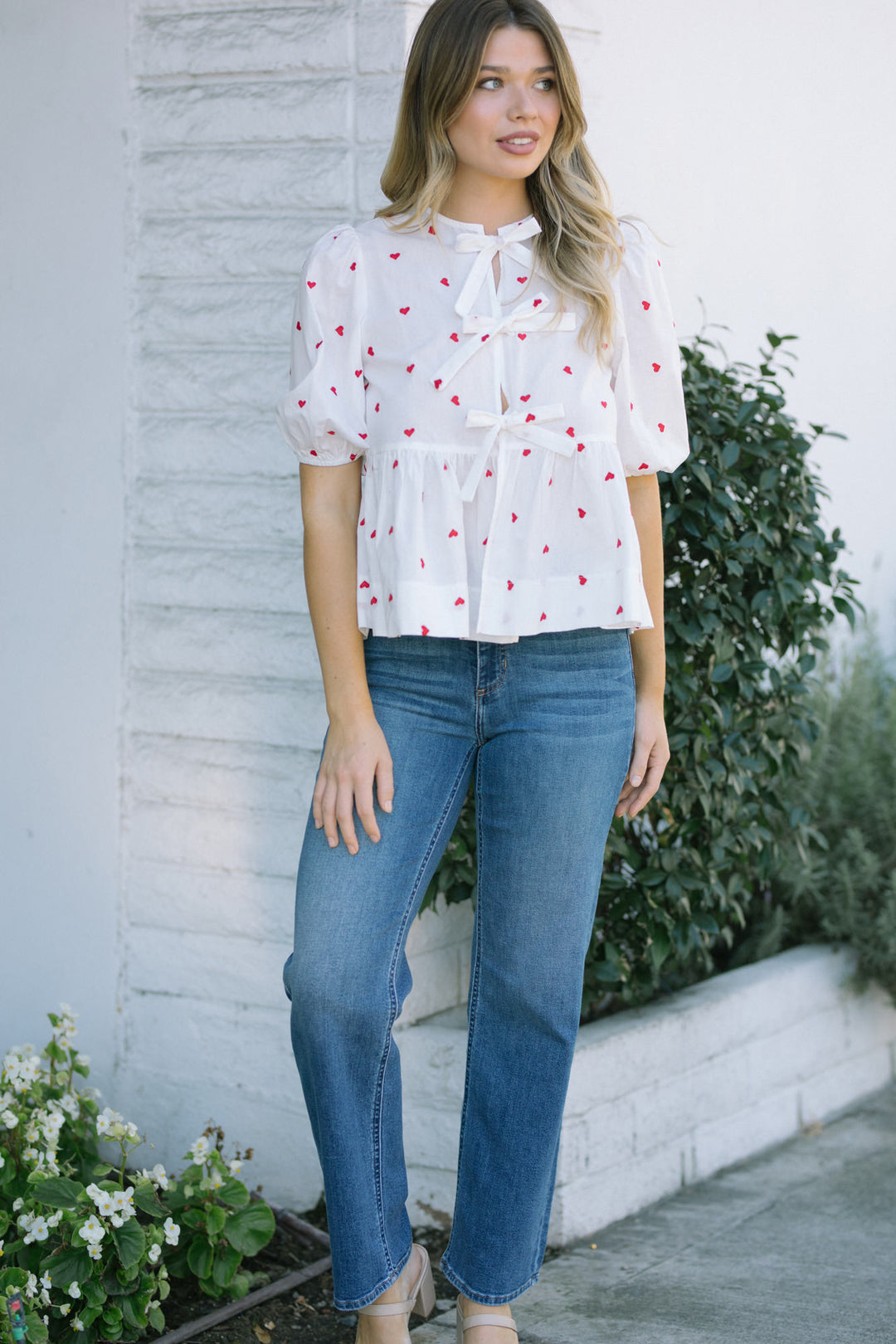 Idina Heart Puff Sleeve Top