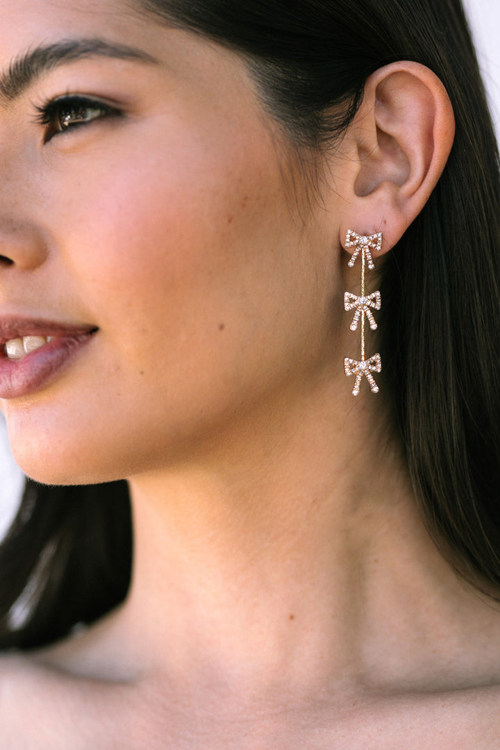 Sophia Triple Crystal Bow Drop Earrings