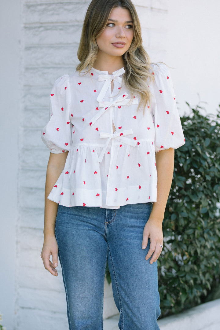 Idina Heart Puff Sleeve Top