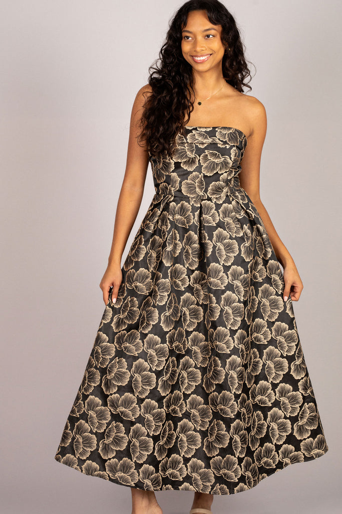 LE'RURE Shoulder ribbon jacquard dress LE'RURE Shoulder ribbon