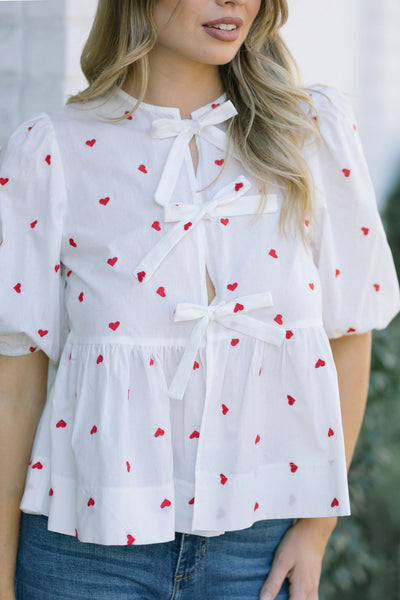 Idina Heart Puff Sleeve Top - Morning Lavender Boutique Tops