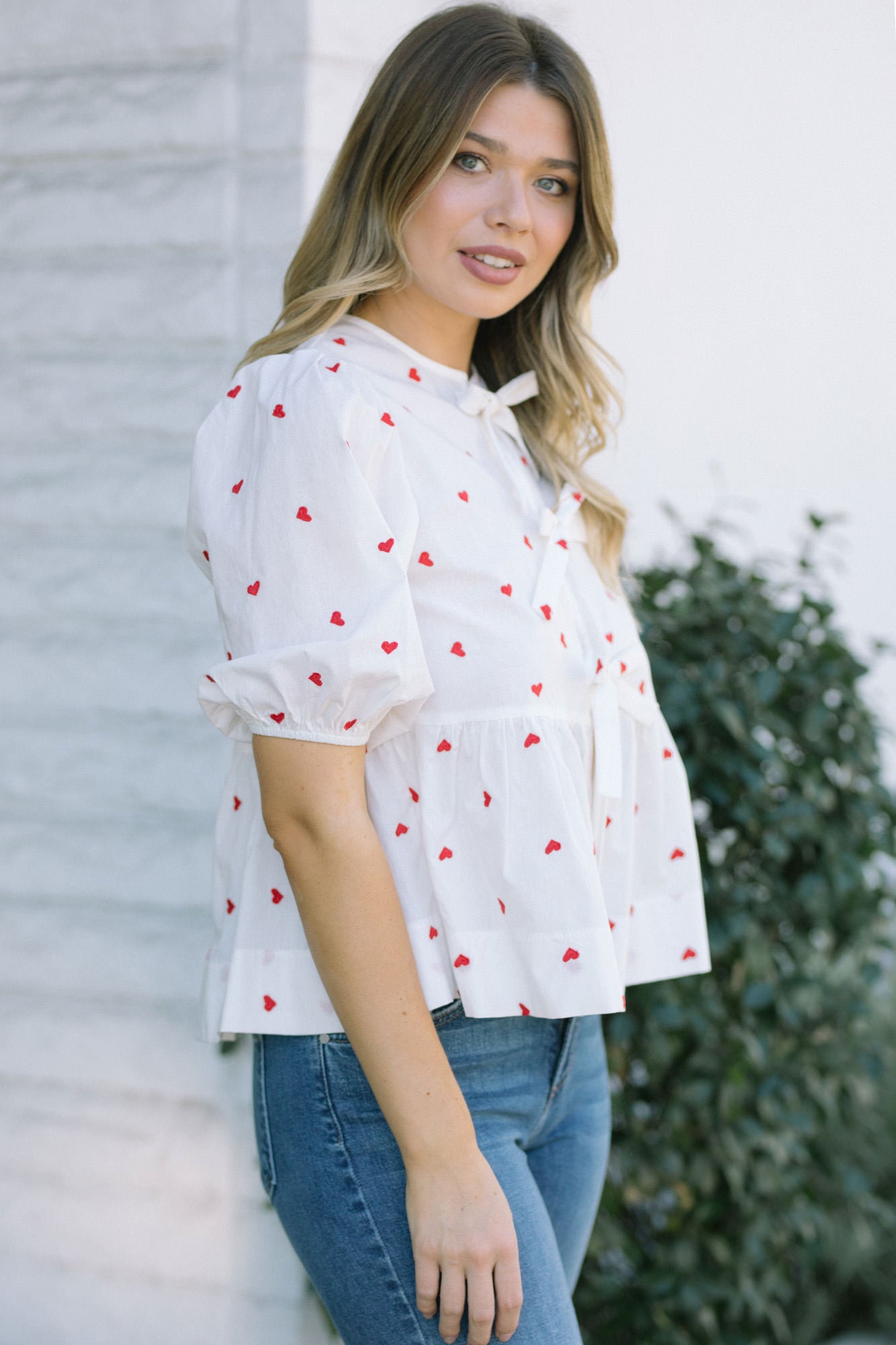 Idina Heart Puff Sleeve Top - Morning Lavender Boutique Tops