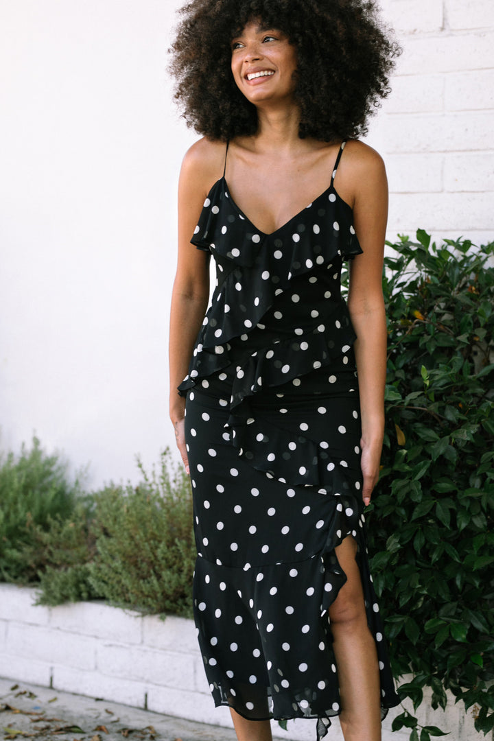 Dominique Dotted Ruffled Dress