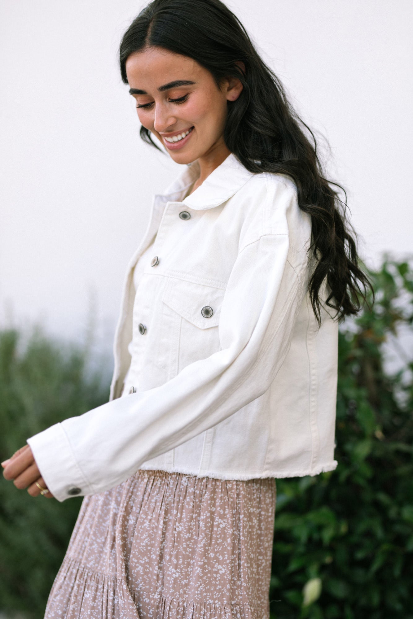Tweed Double Button Cropped Jacket - White - Pomelo Fashion