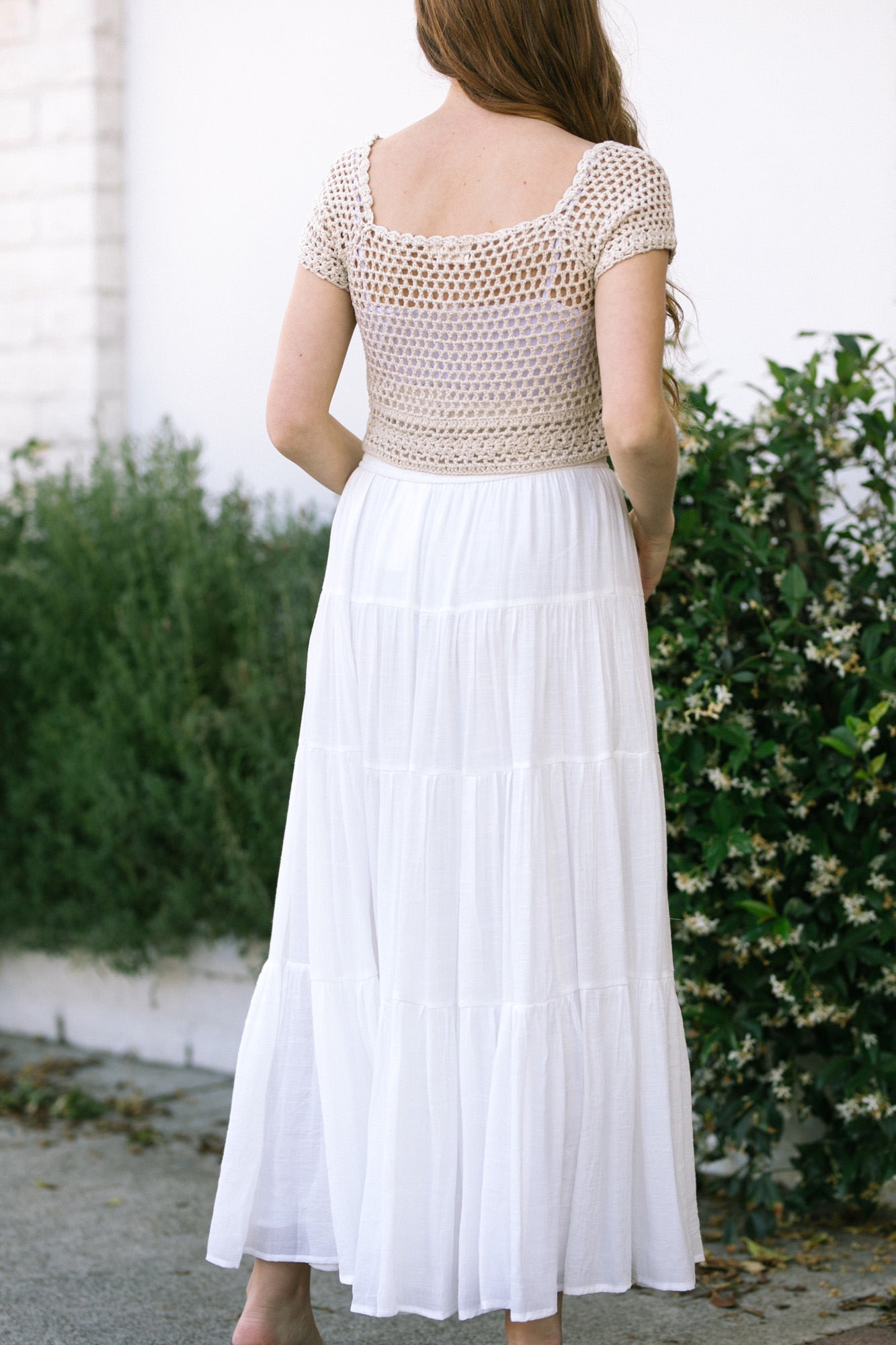 White lace outlet tiered maxi skirt