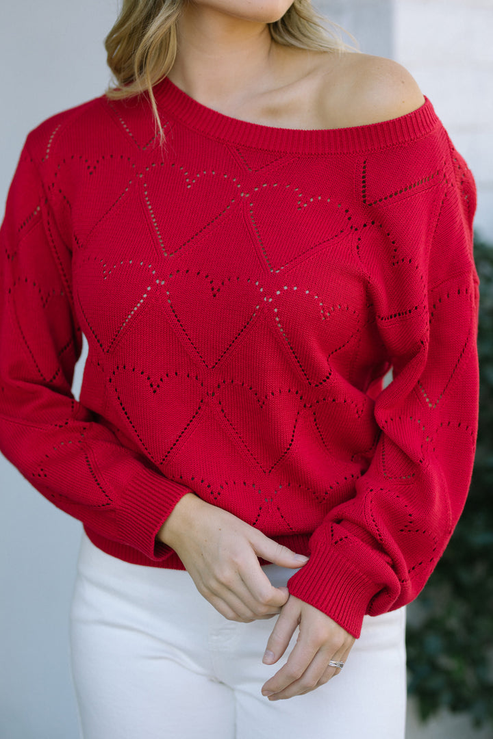 Hailey Heart Pointelle Knit Sweater