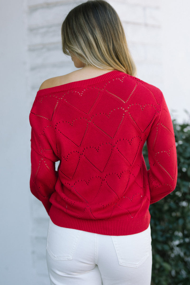 Hailey Heart Pointelle Knit Sweater