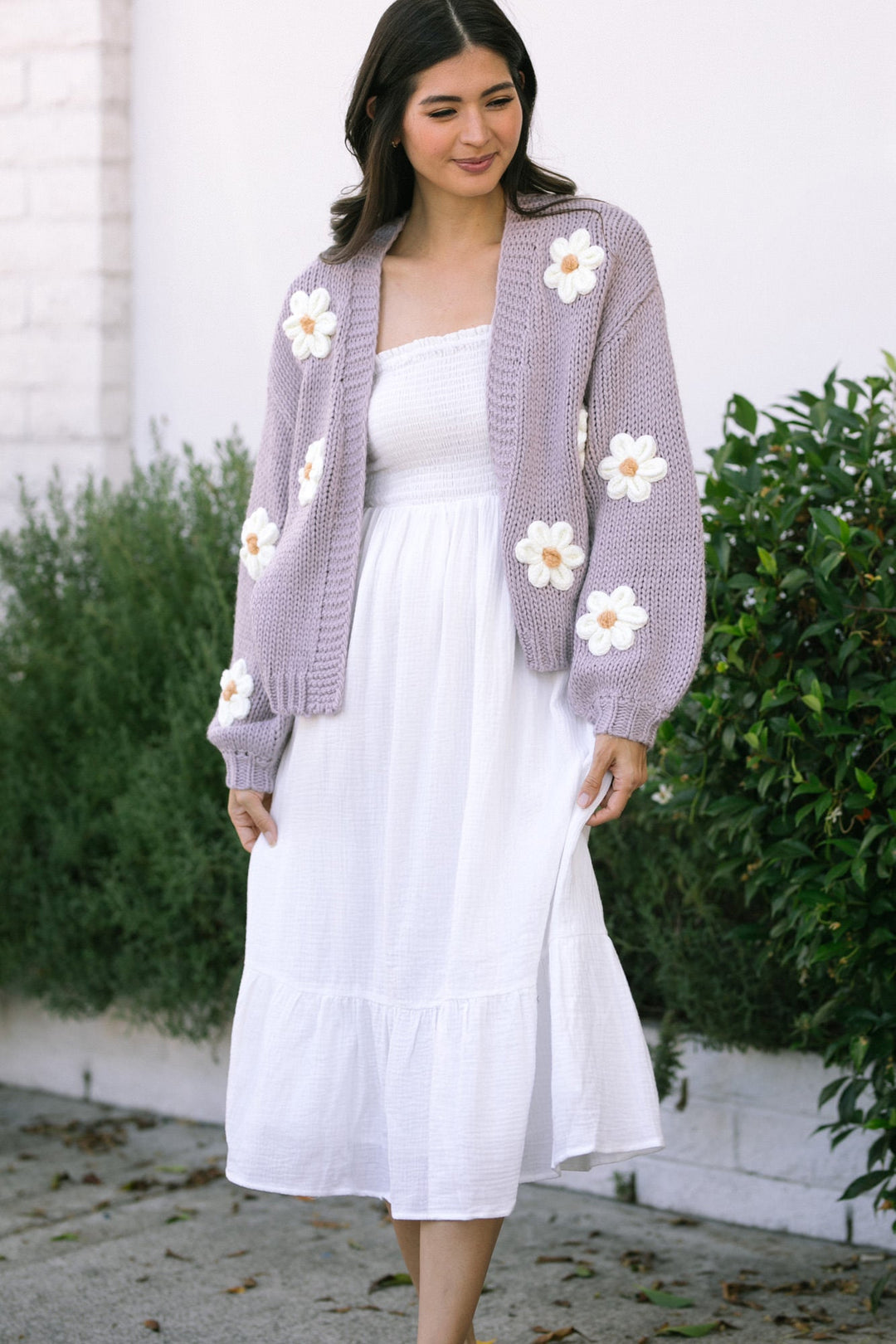 Angela Floral Knit Cardigan - Morning Lavender Boutique Cardigans Pale Lilac / M/L by Morning Lavender Angela Floral Knit Cardigan - Morning Lavender Boutique Cardigans Pale Lilac / M/L by Morning Lavender