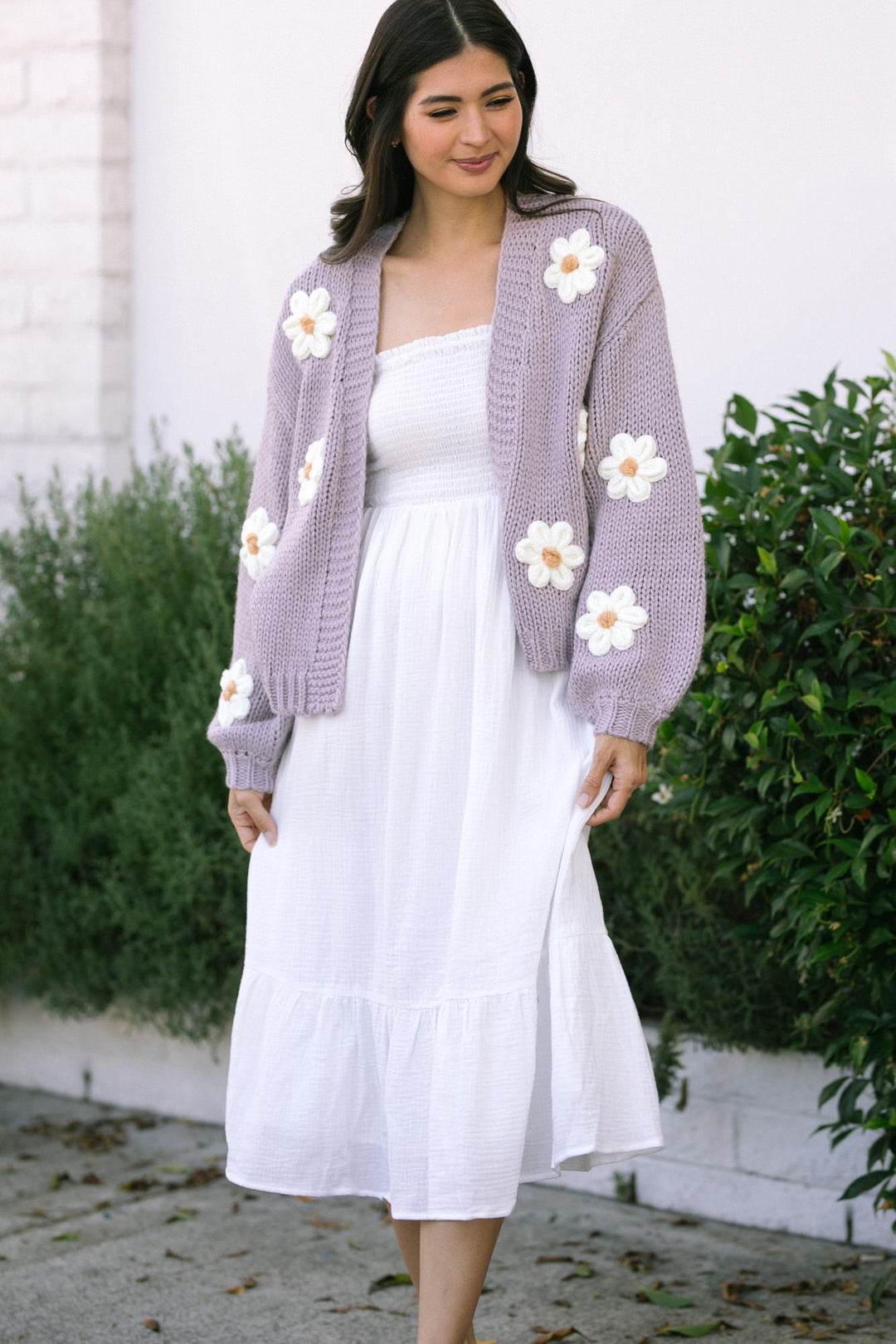Angela Floral Knit Cardigan - Morning Lavender Boutique Cardigans