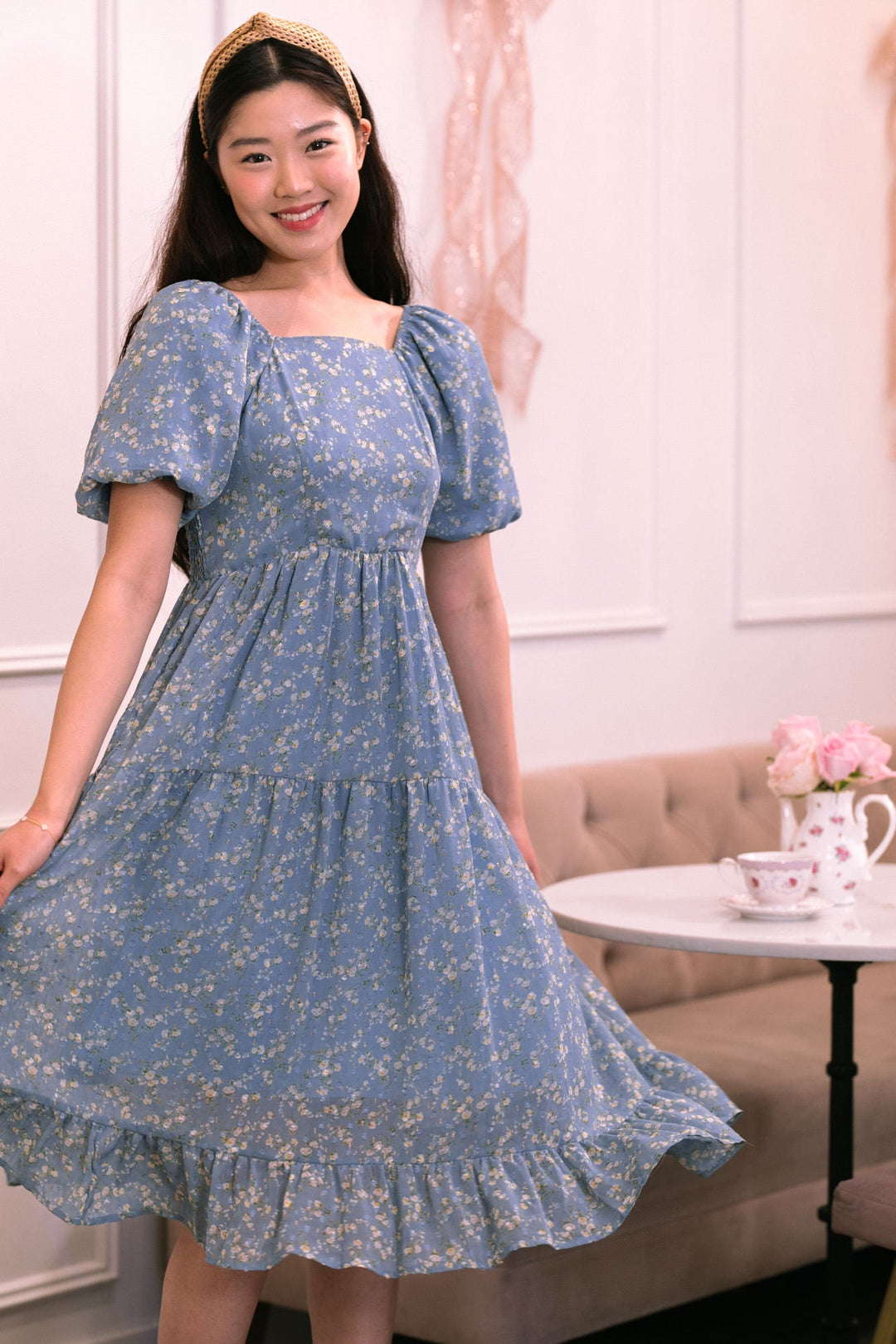 Plus Size Lace Up Buckle Grommet Layered Butterfly Sleeve Dress [32% OFF]