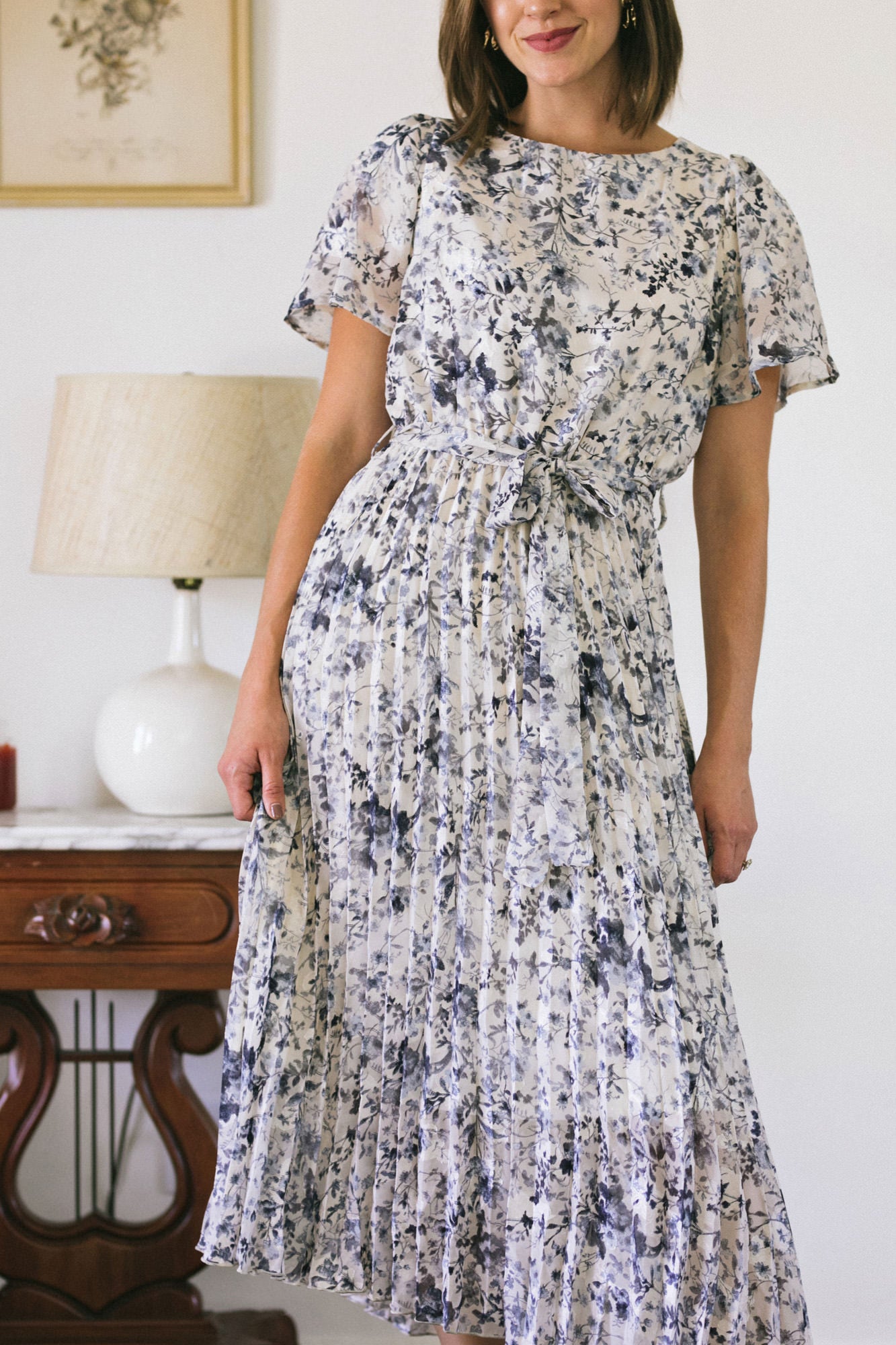 Julien Pleated Floral Dress - Morning Lavender Boutique Dresses