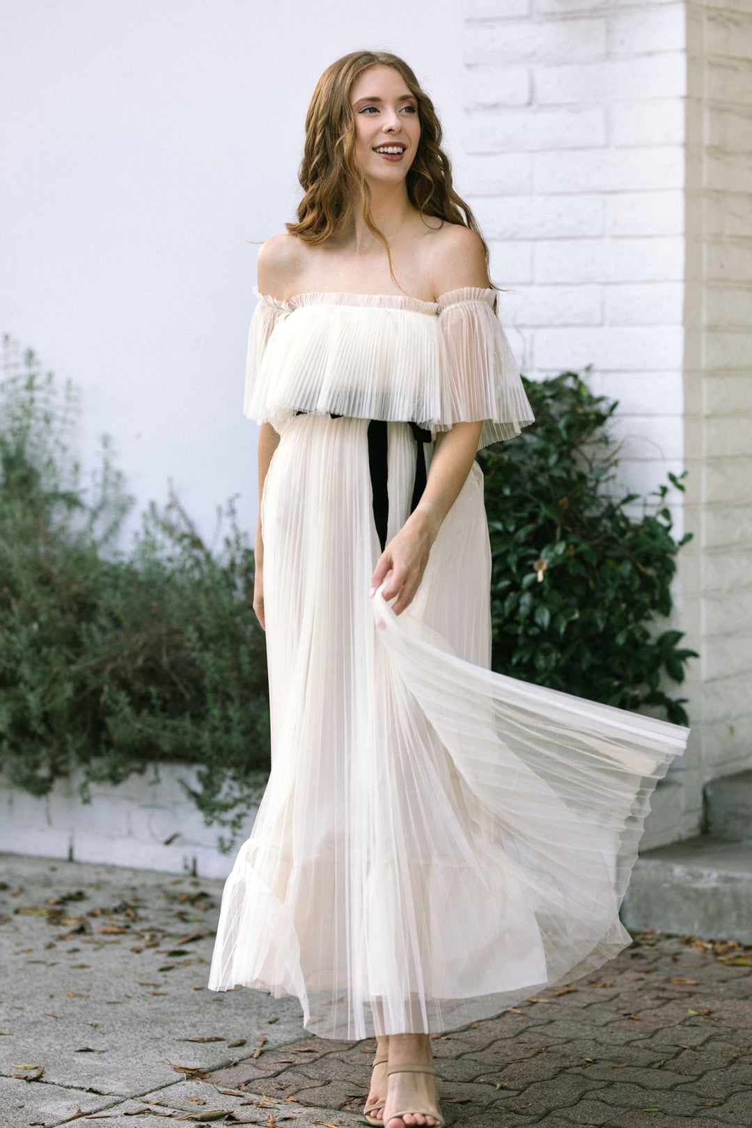 Pleated tulle maxi dress Clearance