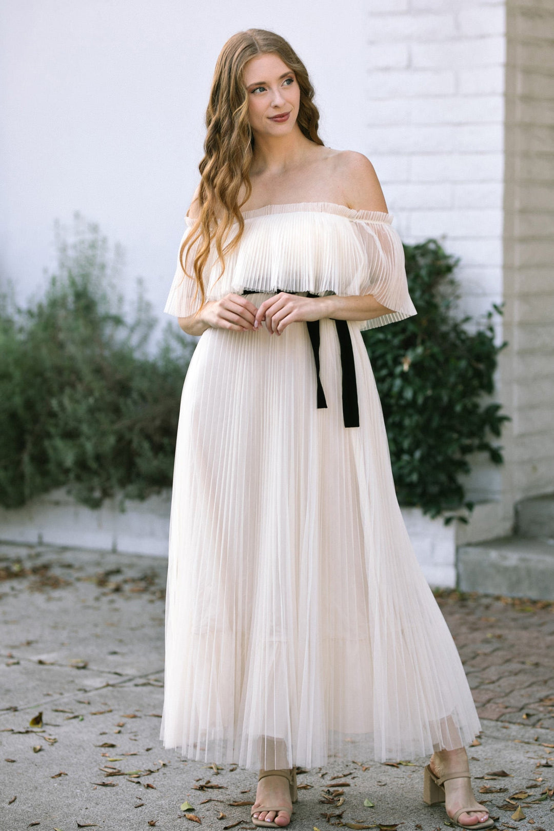 Pleated tulle maxi dress Clearance