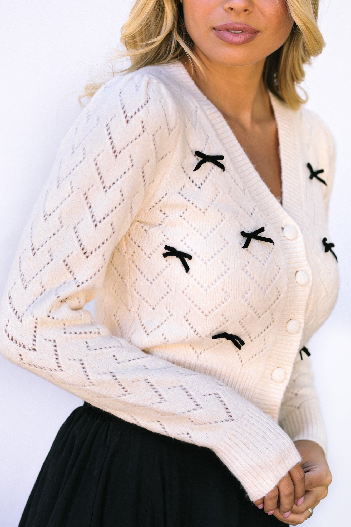 Eve Pointelle Bow Cardigan