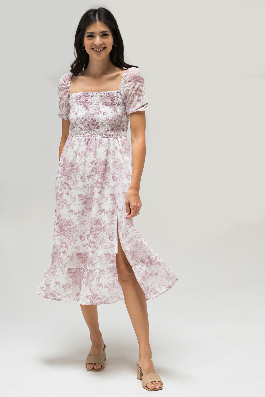 Marie Smocked Midi Dress - Morning Lavender Boutique Dresses Mauve / Medium by Morning Lavender Marie Smocked Midi Dress - Morning Lavender Boutique Dresses Mauve / Medium by Morning Lavender