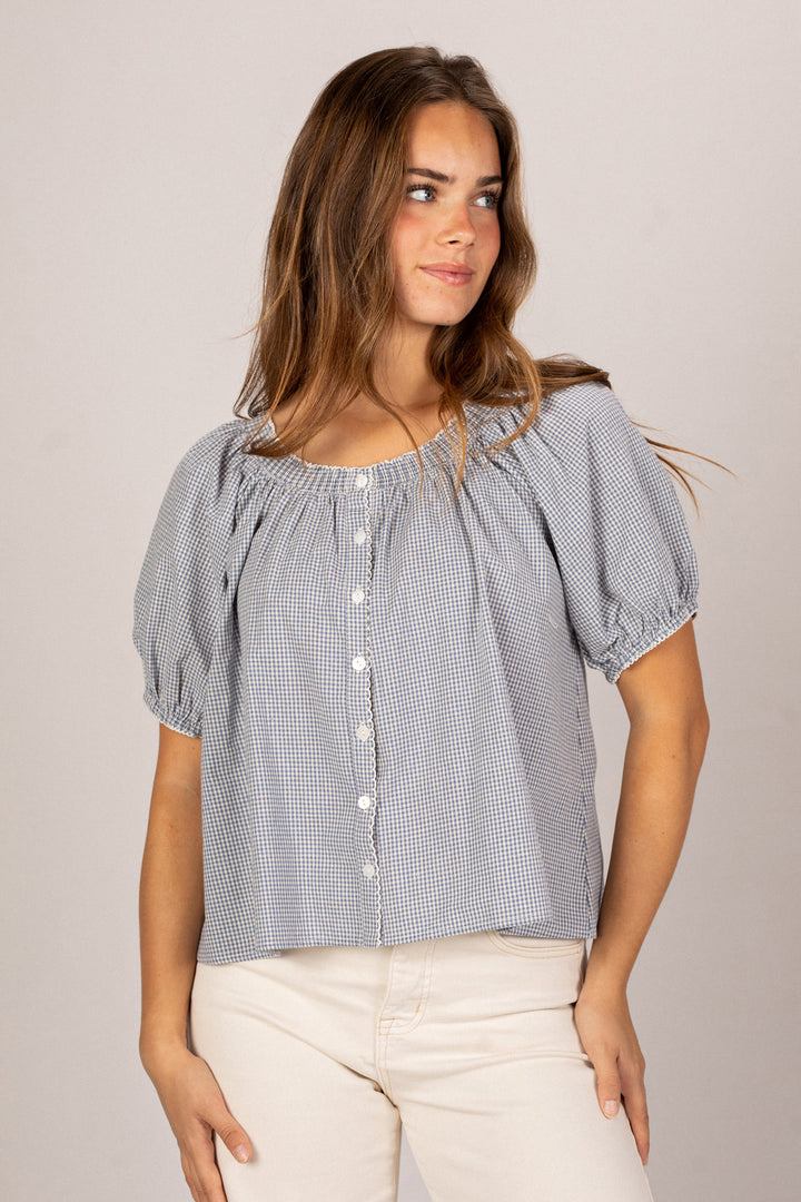 Salma Gingham Buttoned Top