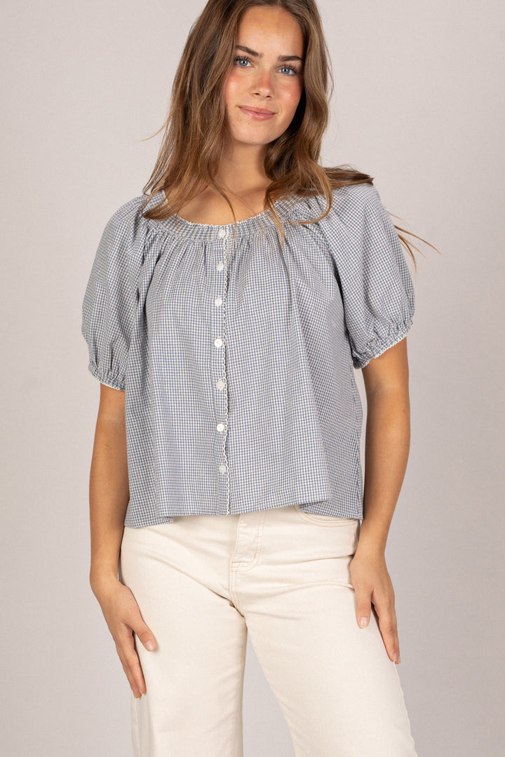 Salma Gingham Buttoned Top