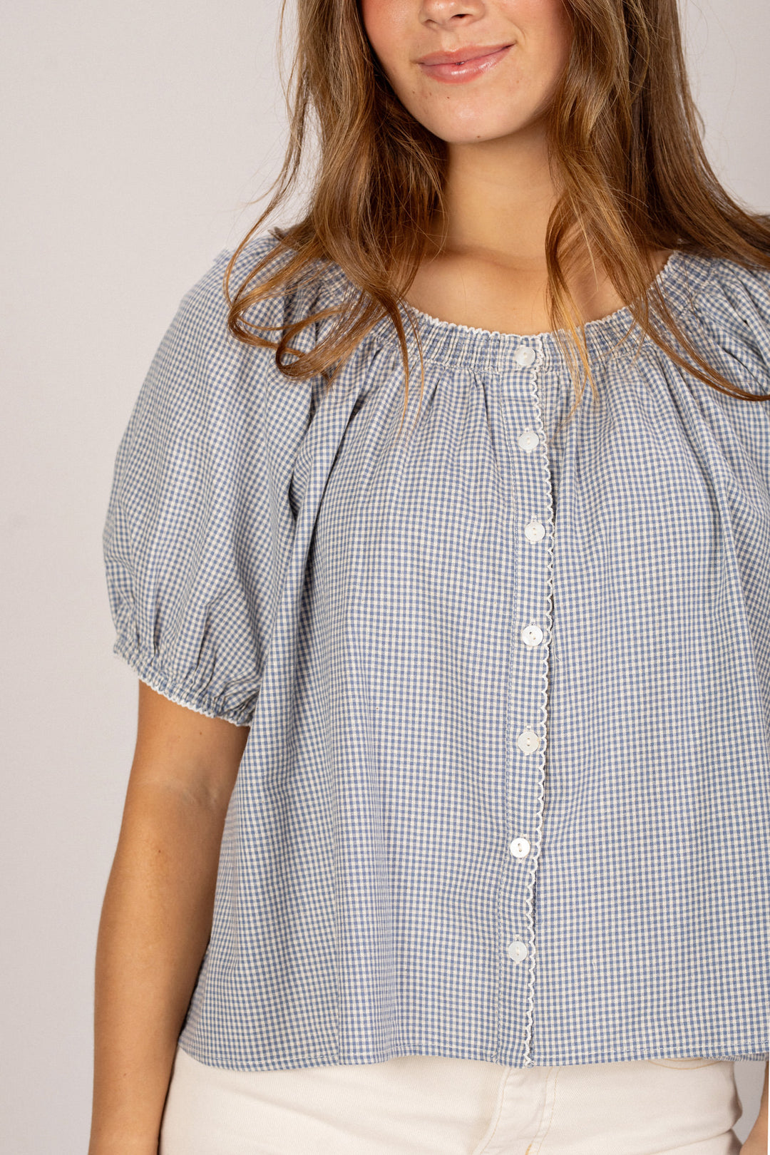 Salma Gingham Buttoned Top