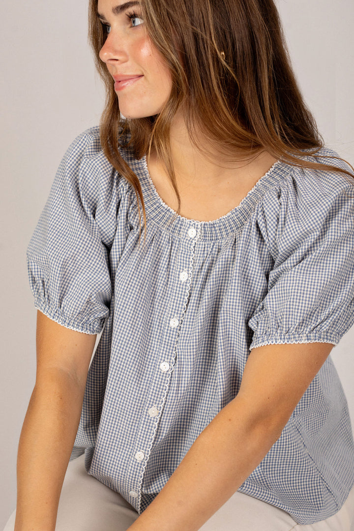 Salma Gingham Buttoned Top