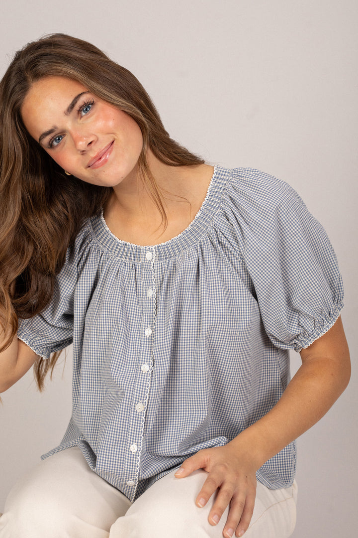 Salma Gingham Buttoned Top