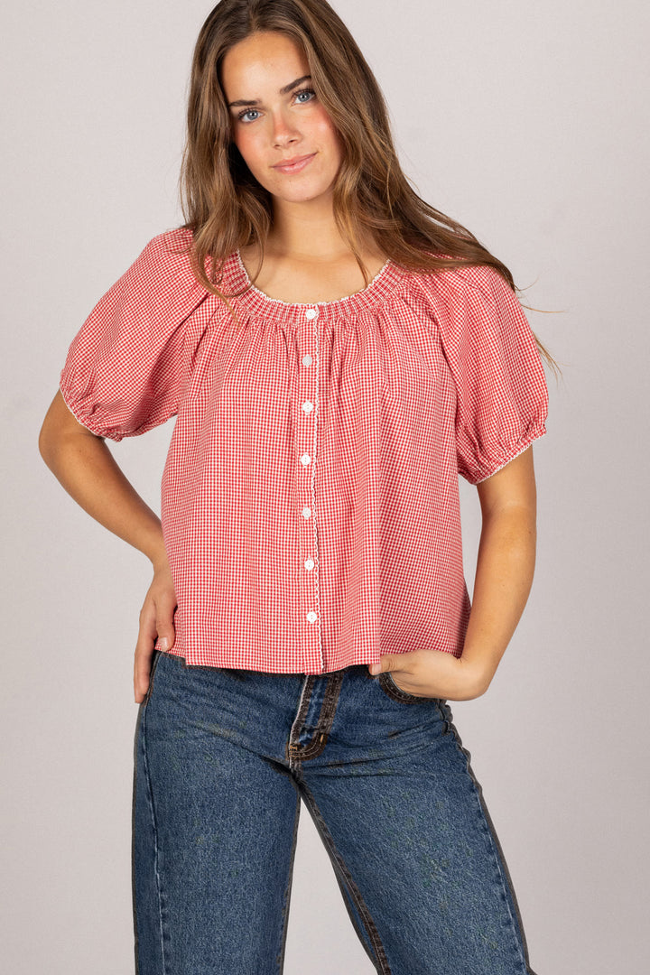Salma Gingham Buttoned Top