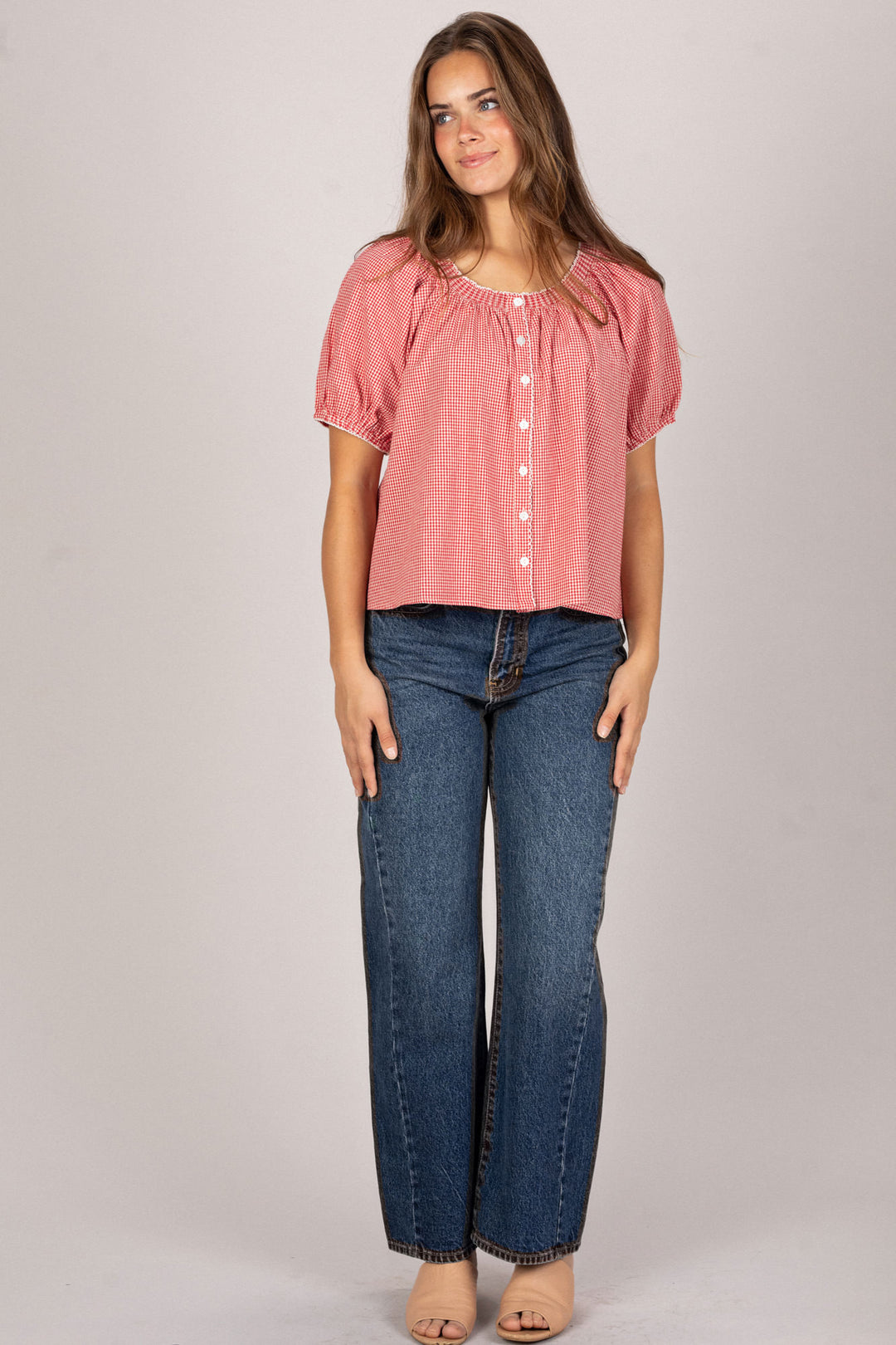 Salma Gingham Buttoned Top