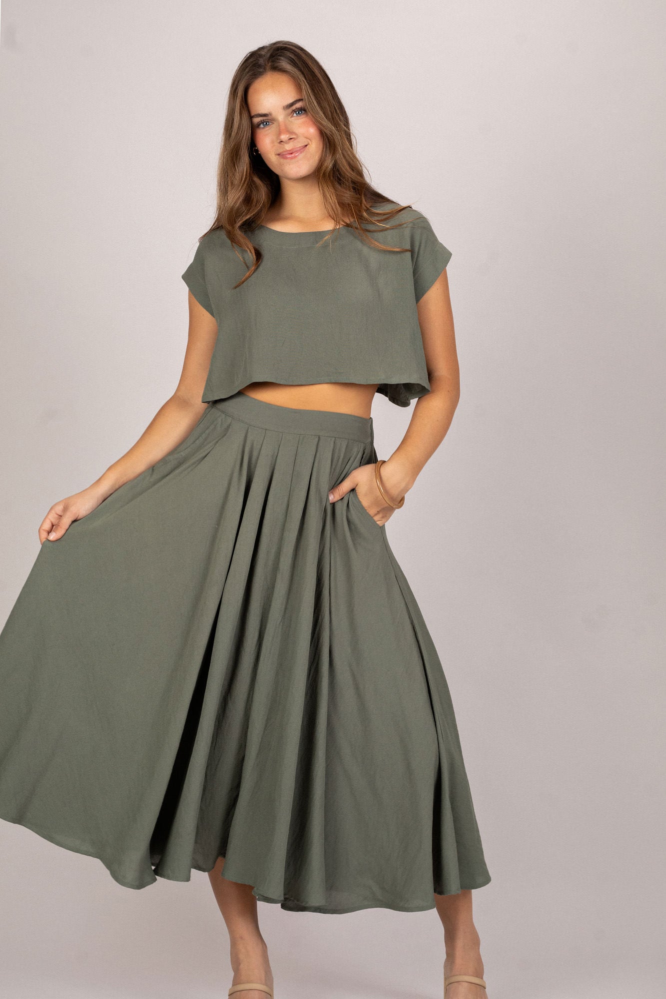 新品 L'Appartement SKIRT HALF SLEEVE Two Piece Skirt Set - Noemi - Morning Lavender Online Boutique