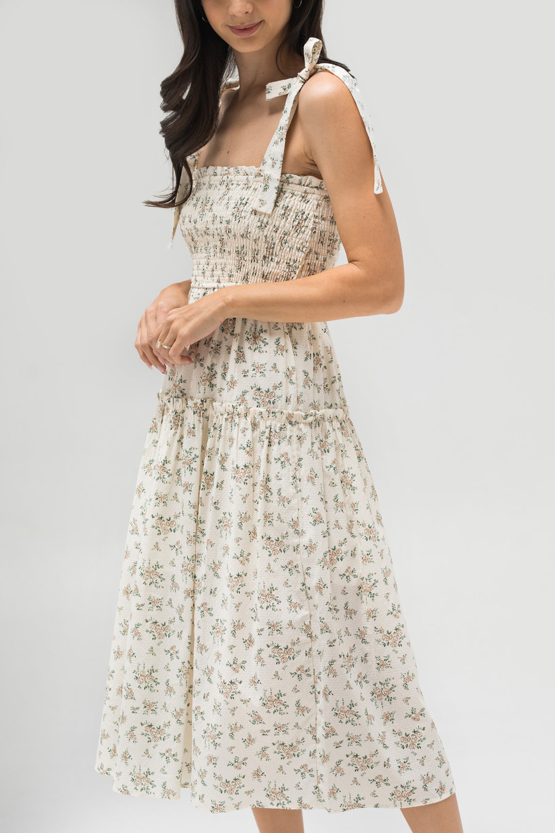 dianne tiered floral midi dress Francesca's Dianne Tiered Floral Midi Dress