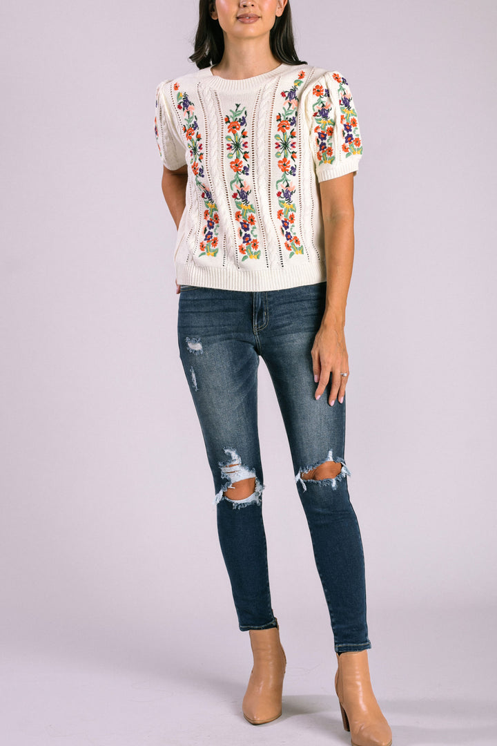 Lucille Embroidered Knit Top