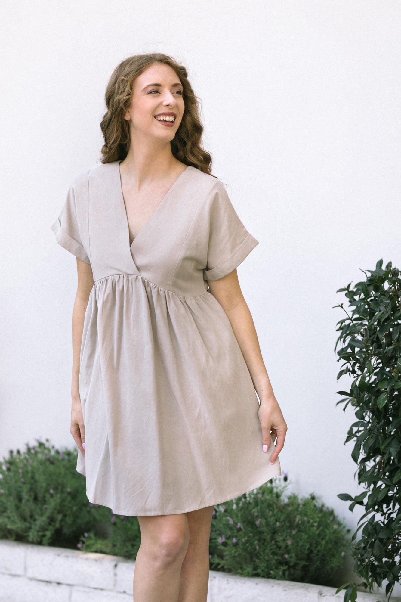 long sleeve mini flare dress Cream Open Knit Scoop Back Flare Sleeve Mini Dress